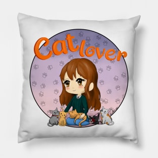 Cat Lover - Chibi anime girl - Cats Pillow