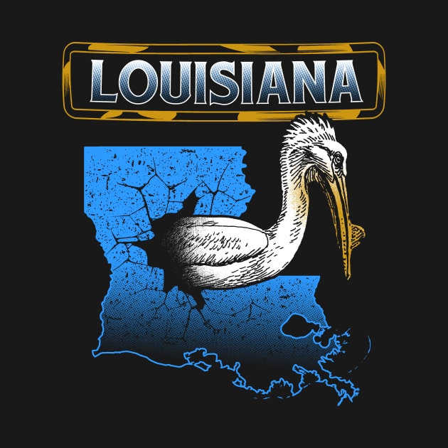 Louisiana Blue Map and Pelican Bird by jaybeebrands