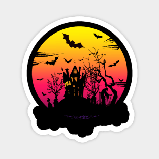 Guest and witch in cemetery for Halloween creepy design Magnet