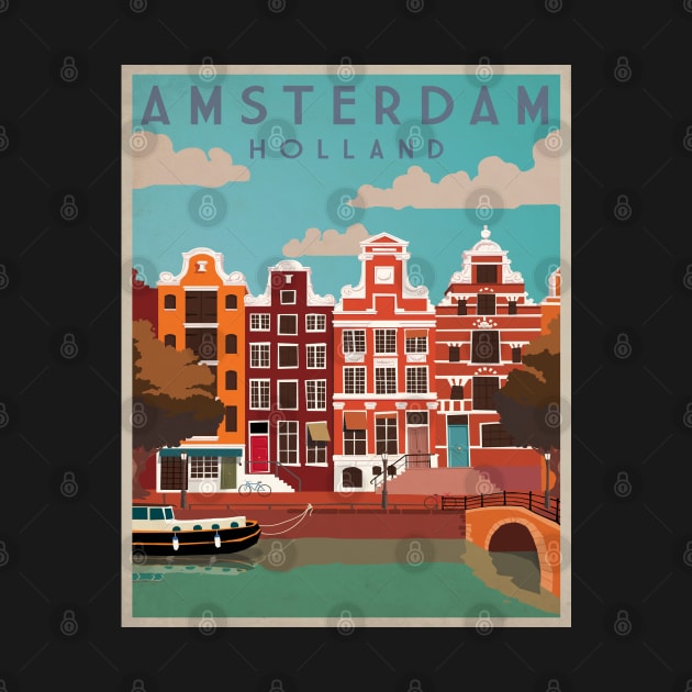 Amsterdam, Holland, Travel Poster by BokeeLee