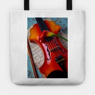 Orange Calla Lily On Baroque Violin Tote