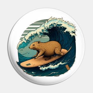 Capybara surfing Pin