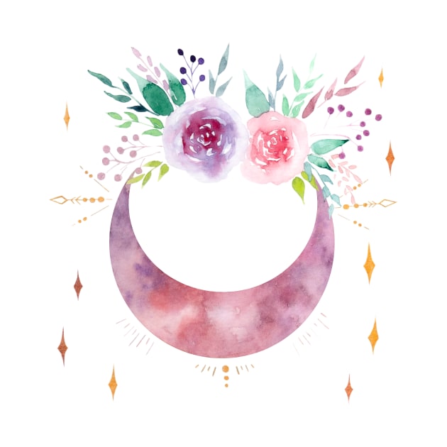 Roses moon watercolor by GinaaArts