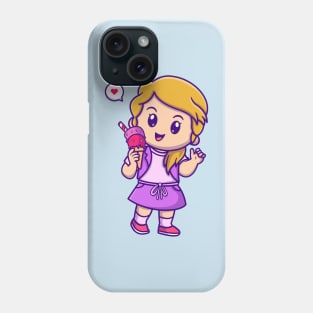 Cute Girl Holding Ice Cream Cartoon Phone Case