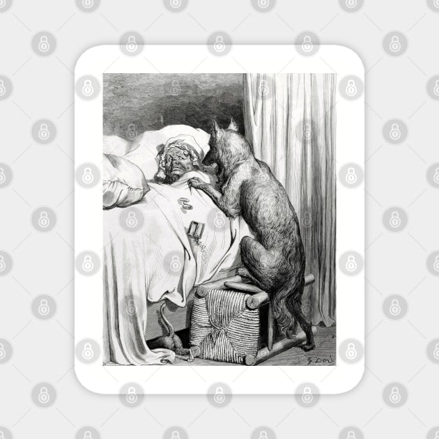 The Wolf and Reds Grandmother - Gustave Dore Magnet by forgottenbeauty