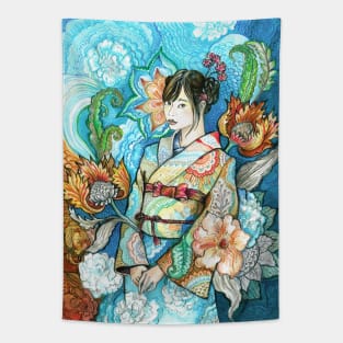 Japanese Girl in a Kimono Tapestry