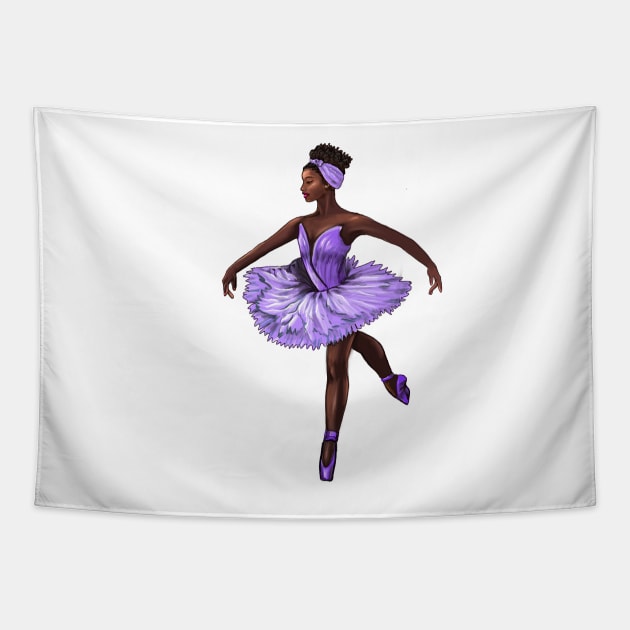 Ballet African American ballerina in purple tutu black woman with afro hair dancer dancing dance Tapestry by Artonmytee