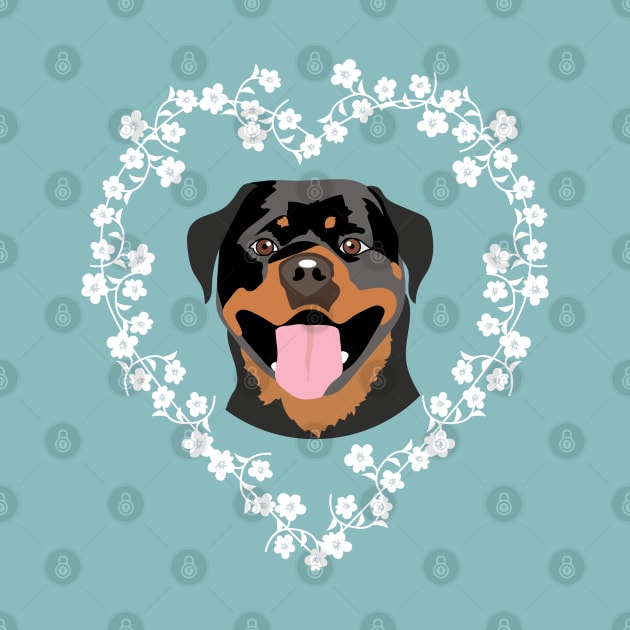 Rottweiler Dog and Cherry Blossom Heart Wreath by HotPinkStudio.Me