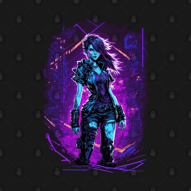 Cyberpunk Girl On Purple Neon Background by Nightarcade