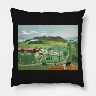 grandma moses - Grandma Moses Goes to the Big City Pillow