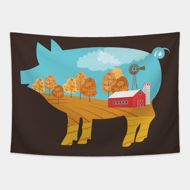 Farm Double Exposure Tapestry by SWON Design