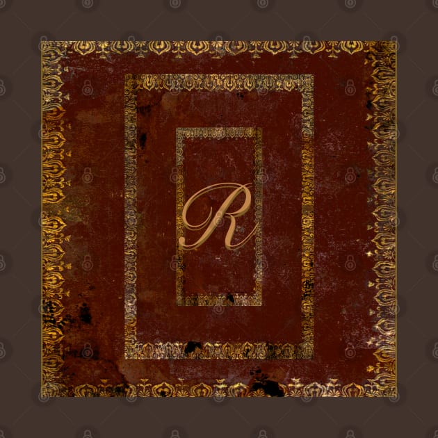 Classic Worn Gilded Leather Book Cover Design Letter R by JoolyA