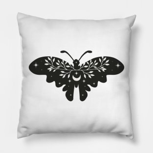 Crescent Moon and Butterfly With Folk Art Wild Flowers and celestial stars minimal Nursery Colors Pillow