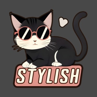 Stylish Cartoon Cat with Glasses T-Shirt