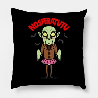 Funny Cute Retro Vintage Nosferatu Dracula Vampire In Tutu Cartoon Pillow