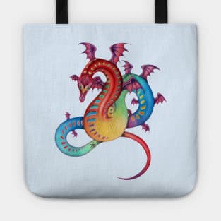 Fabulous Rainbow Dragon in Red, Blue, Yellow Tote