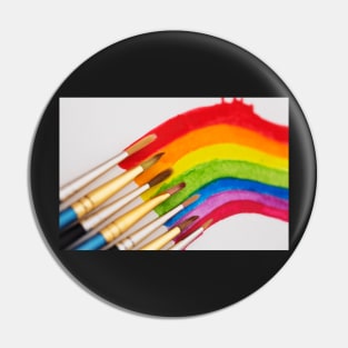 Watercolored rainbow swirl and brushes Pin