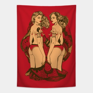 Red and Cream Gemini Beauty Tapestry