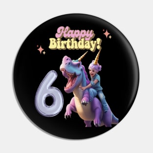 Happy Birthday , 6th birthday unicorn Pin