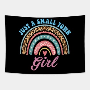 Just A small Town Girl Leopard rainbow Groovy Retro Tapestry