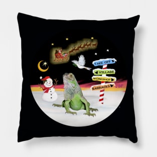 "Christmas SIgns" with an Iguana Watching Santa Take Off Pillow