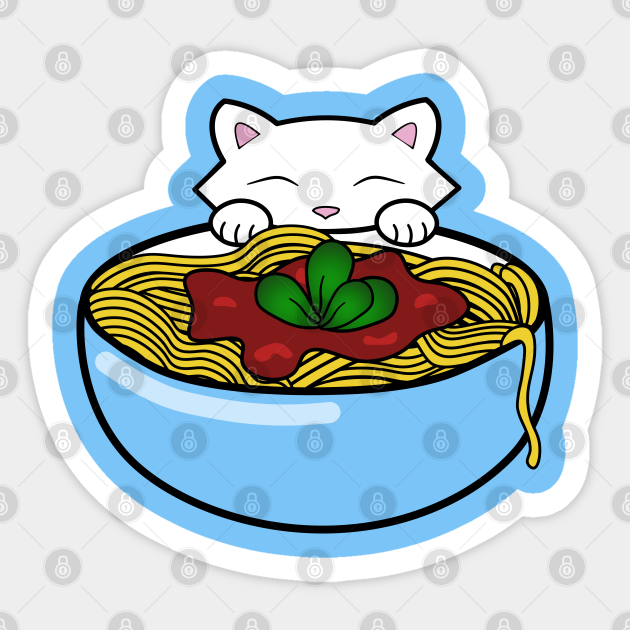 Cute Cat Eating Spaghetti Spaghetti Autocollant Teepublic Fr