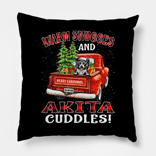 Warm Snuggles And Akita Cuddles Ugly Christmas Sweater Pillow by intelus