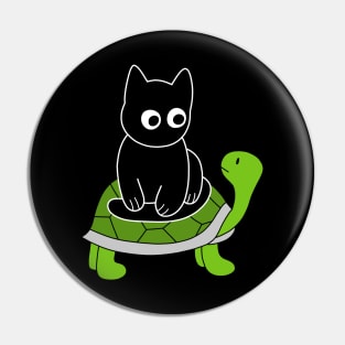 Black Cat Riding on Green Turtle Pin