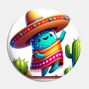 Cute Dabbing Mexican Poncho Sombrero Cinco de Mayo With Dancing Cacti Pin