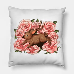 Jackalope With Roses Pillow