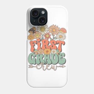 Back To School Retro Groovy Wildflower First Grade Crew Funny Teacher Girls Phone Case