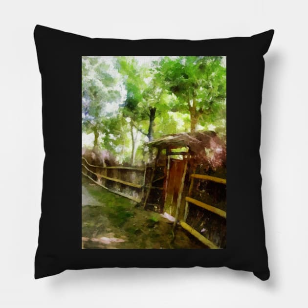 Impressionist Painting of Rustic Gate Pillow by kansaikate