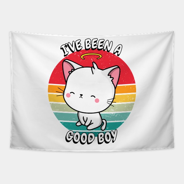 Cute white cat is a good boy Tapestry by Pet Station