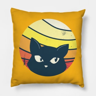 vintage cat with retro sunset Pillow