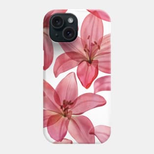 Transparent Lilly flower watercolor pattern. Translucent tropical flowers botanical illustration. Summer vibrant floral composition Phone Case