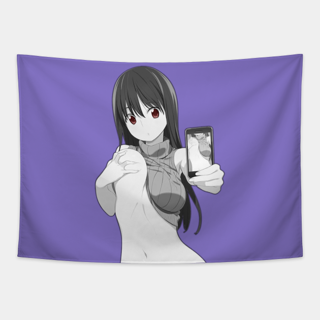 Waifu Material Japanese Anime Selfie Undress Babe Lewd Girl Waifu Material Tapestry Teepublic 