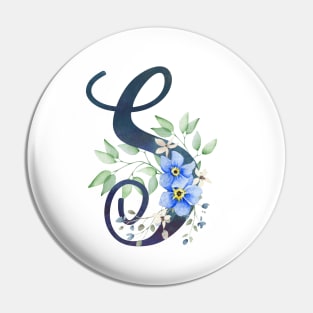 Floral Monogram S Wild Blue Flowers Pin