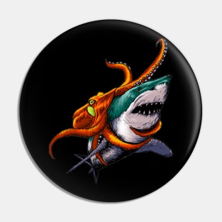 Shark Vs Octopus Pin