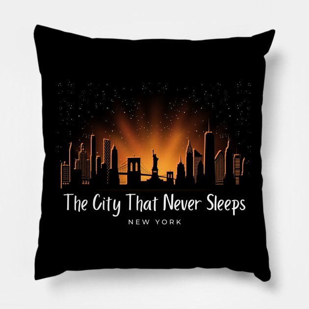 The City That Never Sleeps Pillow by Kenny The Bartender's Tee Emporium