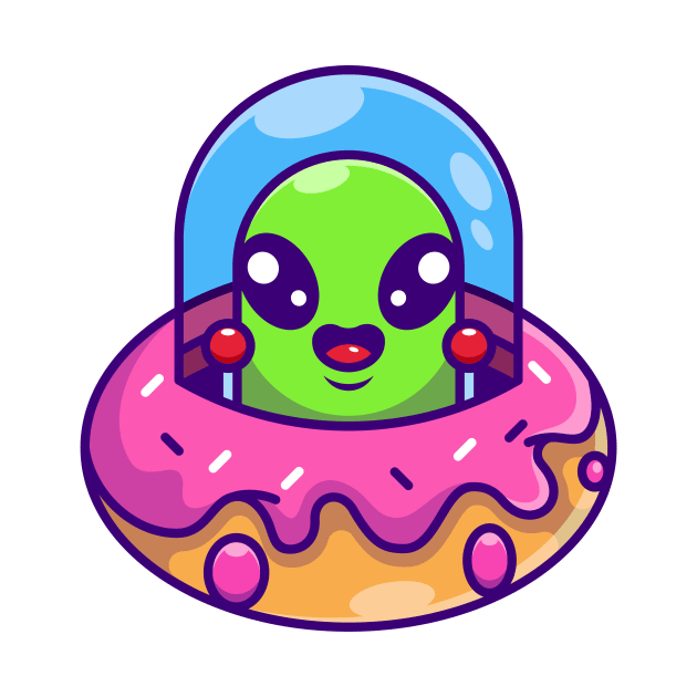 Cute alien flying with spaceship ufo doughnut cartoon by Wawadzgnstuff