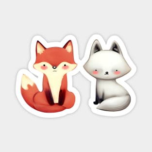 Cute little red fox and white fox Magnet