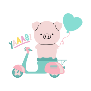 Pigs Make Me Happy, Funny Pig Riding A Bike Illustration T-Shirt