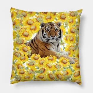 Tiger in sunflowers Pillow