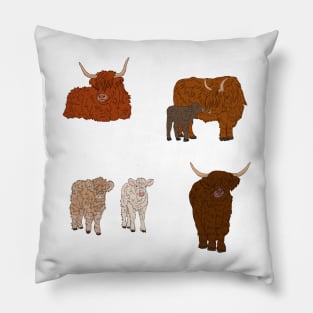 Highland Cows Pattern Transparent White BG Pillow