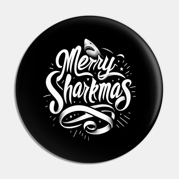 Merry Sharkmas, Santa Waving, Christmas Gift, Shark Gift Pin by Customo