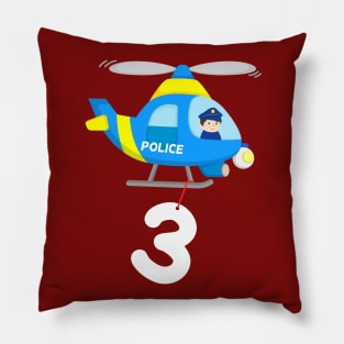 3rd Birthday Police Helicopter Boys 3 Years Pillow