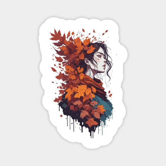 Fall girl with Autumn leaves Magnet by Luvleigh