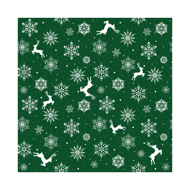 Christmas Reindeers Snowflakes Green by SSSowers