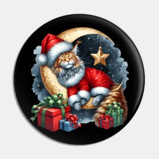 Maine Coon Cat On The Moon Christmas Pin