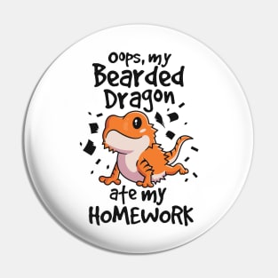 Bearded Dragon Shirt Beardie Ate My Homework Lizard Reptile Pin